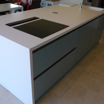 large kitchen island with acrylic worktop