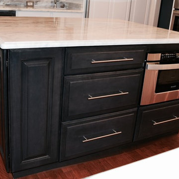 Large kitchen island with built in microwave!