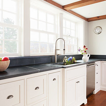 Large main undermount sink in Barroca soapstone counters - with a view