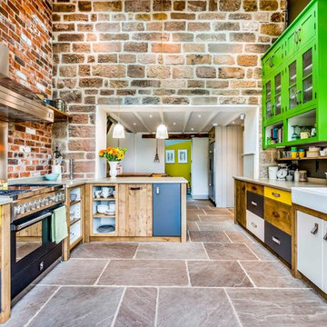 Large Prismatic Pendants in interior by Lovewood Kitchens | Artifact Lighting