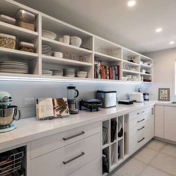Large Walk-in Scullery with Open Shelves and Sink