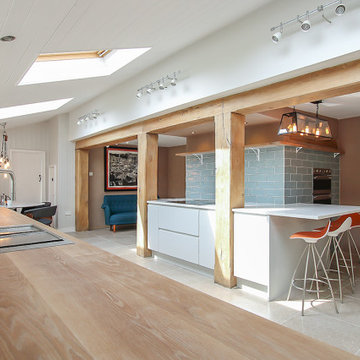 Large White Kitchen with Wooden Accents
