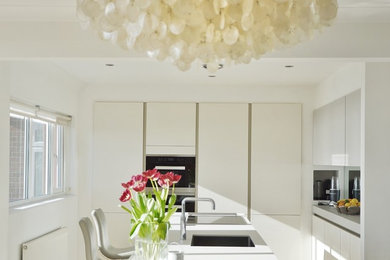 Contemporary kitchen in Hampshire with flat-panel cabinets.