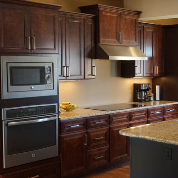 Leo Saddle Cherry Mahogany Kitchen Cabinets w/ Soft Close by Everyday Cabinets