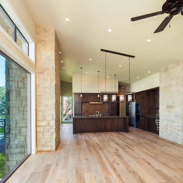 Living area to kitchen- Lake Travis Waterfront Custom Home
