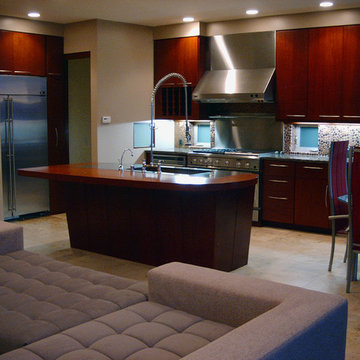 Living, kitchen and dining.