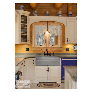 Log Cabin Kitchen With Blue Appliances - Londonderry, NH - Norfolk Kitchen  & Bath