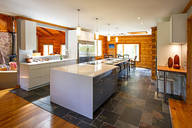 log home modern kitchen