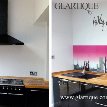 London skyline with a twist and hint of sexy pink printed glass splashback