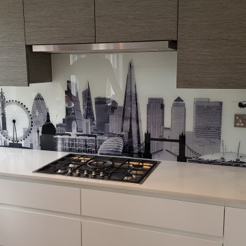 London Skyline with new buildings and a London printed arch window