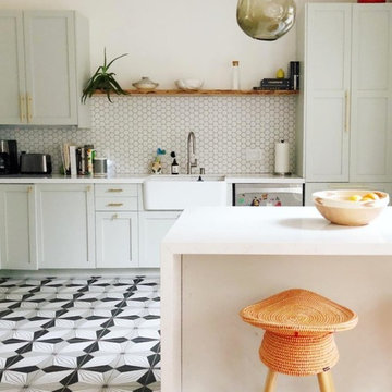 Lonny Magazine: Custom Hand Painted Kitchen Floor Tiles