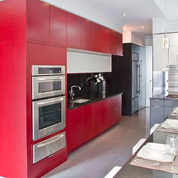 75 Kitchen with Red Cabinets and Black Countertops Ideas You'll Love ...