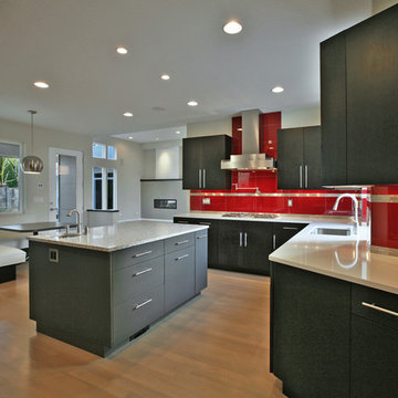 Lyptus Cabinets with Red Backsplash - Pavel HBC