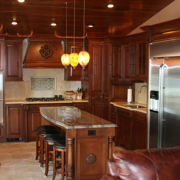 Mahogany kitchen with a mahogany ceiling