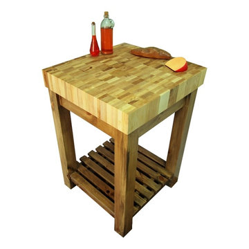 Maple End Grain Butcher Block Kitchen Island Cart  with Country Pine Base