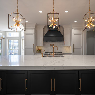 Marble look quartz with full height backsplash