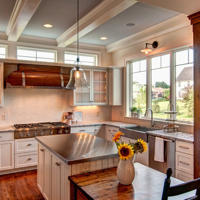 Inspiration for a timeless kitchen remodel in Other with a farmhouse sink and stainless steel countertops