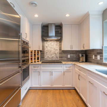 Modern Gray and White Kitchen with Peninsula Seating for 4