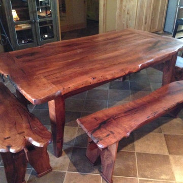Mesquite  live edge tressel table and benches
