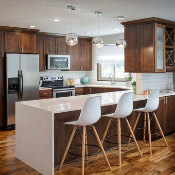 75 Kitchen With Brown Cabinets And, Brown Quartz Countertops With White Cabinets