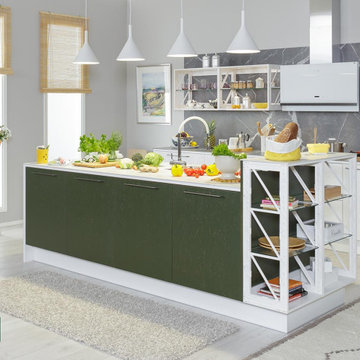 Miinus Green and White FosbART Eco-Friendly Kitchen.