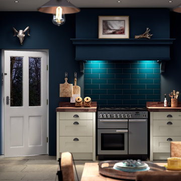 Milton Bone Country Home Kitchen with Blue Metro Feature