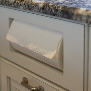 Milton, DE white kitchen and grey island with a pewter glaze