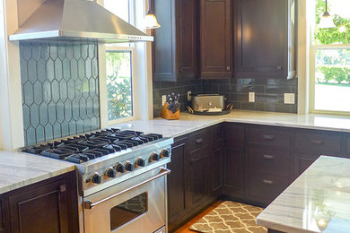 Mix of hexagonal and subway backsplash tiles