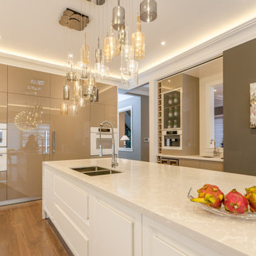 Modern & Traditional White & Taupe high gloss and solid wood Italian Kitchen