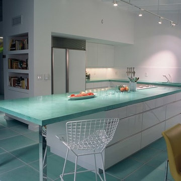 Modern Aqua Colored Concrete Counterop