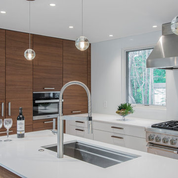 Modern Bedford, MA kitchen with hardwood accents