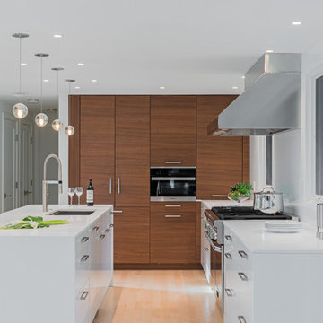Modern Bedford, MA kitchen with hardwood accents