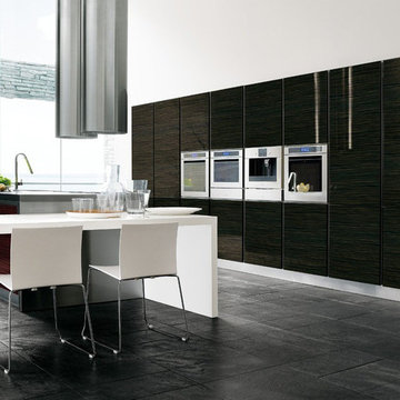 Modern brown white and burgandy kitchen