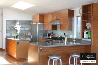 Modern carbonized bamboo kitchen with quartz countertops