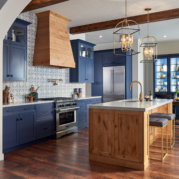 Modern/Contemporary Spanish Kitchen in Blue and Rustic Alder