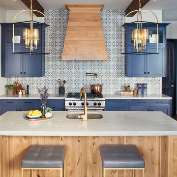 Modern/Contemporary Spanish Kitchen in Blue and Rustic Alder