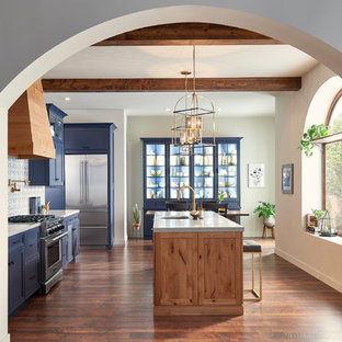 Modern/Contemporary Spanish Kitchen in Blue and Rustic Alder