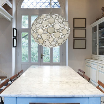 Modern Crystal and Capiz Shell Round Pendant Chandelier