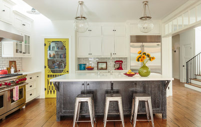 Yellow Pantry Door Steals the Show in a Modern Farmhouse Kitchen