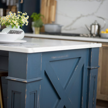 Modern Farmhouse Kitchen Island with Rustic Blue Heritage Paint Finish