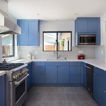 Modern flat blue cabinets in Granada Hills