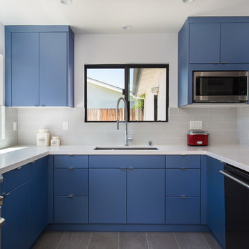 Modern flat blue cabinets in Granada Hills