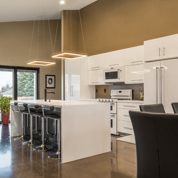 Modern Geometric Kitchen w/ Stunning Island Countertop and Waterfall Edges