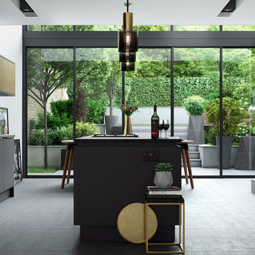 Modern Graphite Kitchen with feature island & larder units