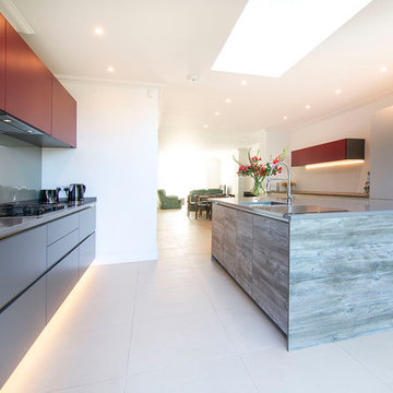 Modern grey & red matt lacquered kitchen design