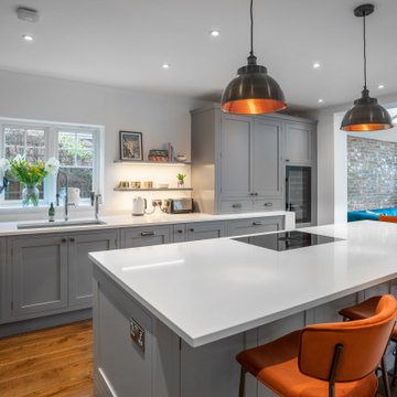 Modern Grey Kitchen With Pendant Ceiling Lights