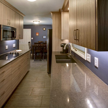 Modern Grey veneer slab galley kitchen