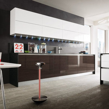 Modern high gloss dark brown and white kitchen