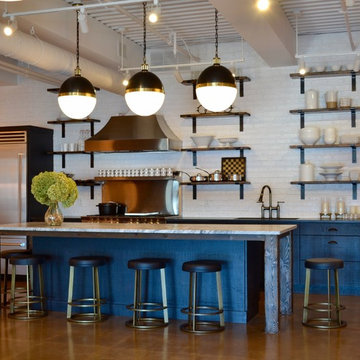 Modern Industrial Kitchen with Blue Cabinets