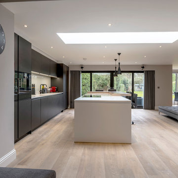 Modern kitchen and family room in refurbished and extended Cheshire home